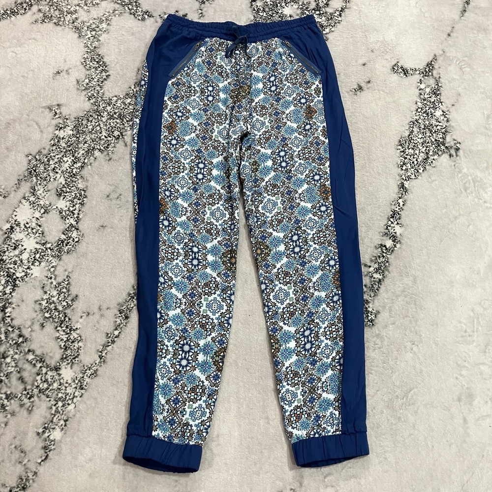 Bongo Blue Printed Jogger Pants Zip Pockets Drawstring Waist Size L